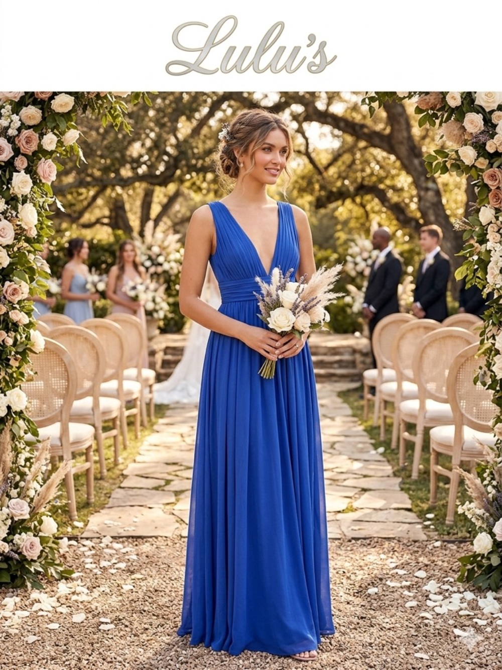 Lulu's Royal Blue V-Neck Maxi Dress